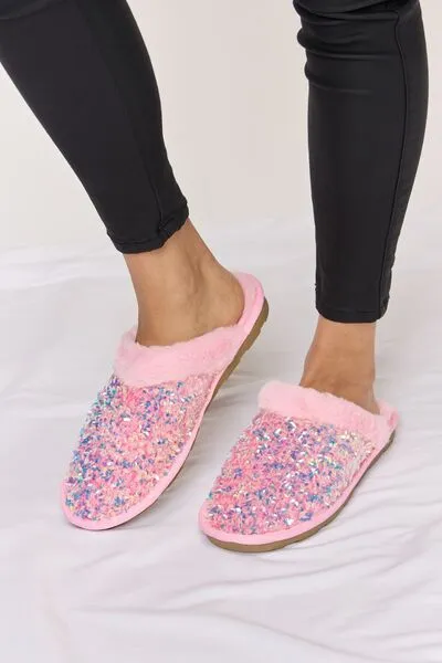 * SLIPPERS-FUN--Forever Link Sequin Plush Round Toe Slippers