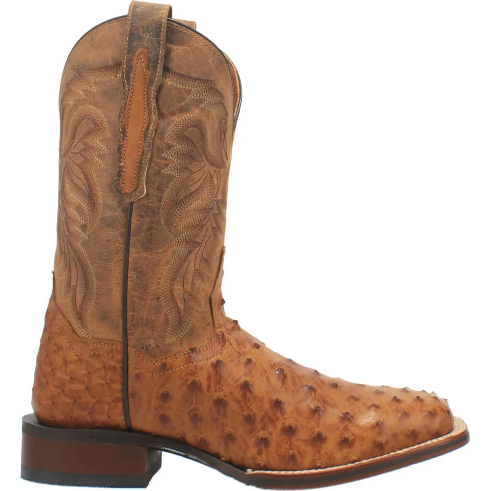 Alamosa Embroidered Ostrich Square Toe Pull On Cowboy Boots