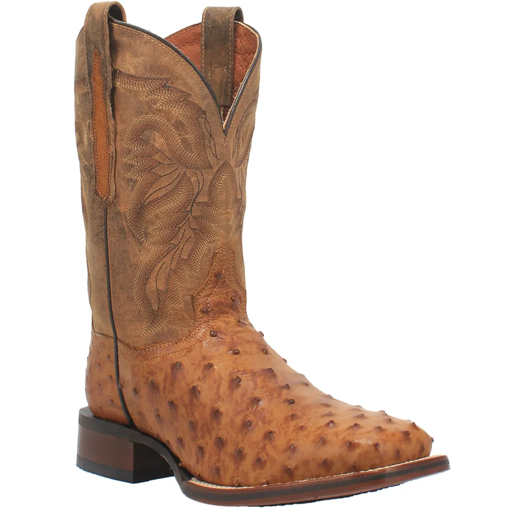 Alamosa Embroidered Ostrich Square Toe Pull On Cowboy Boots