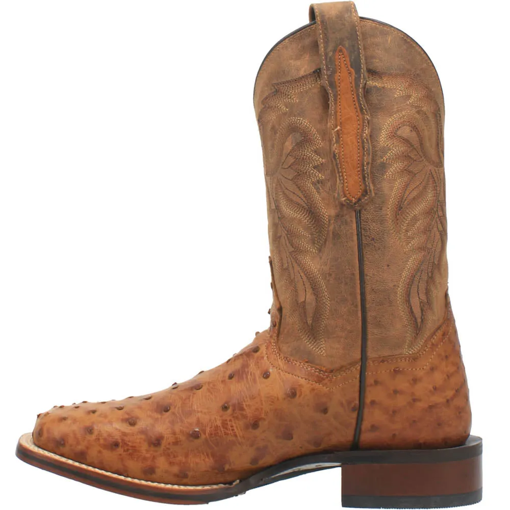 Alamosa Embroidered Ostrich Square Toe Pull On Cowboy Boots