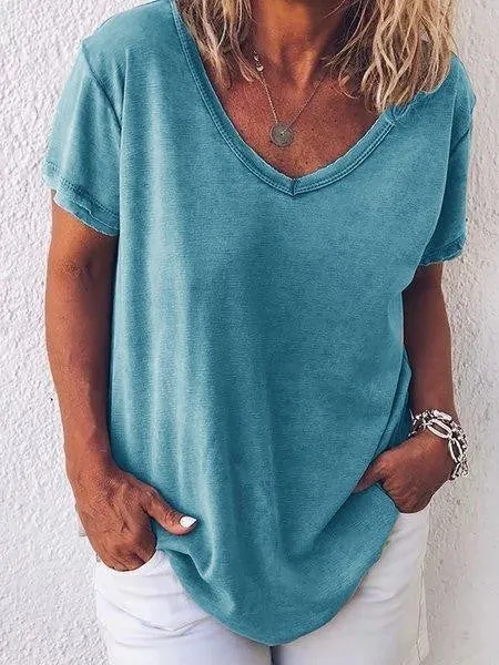 Arlette Korte Mouw V-Hals Licht Grijs Effen T-shirt