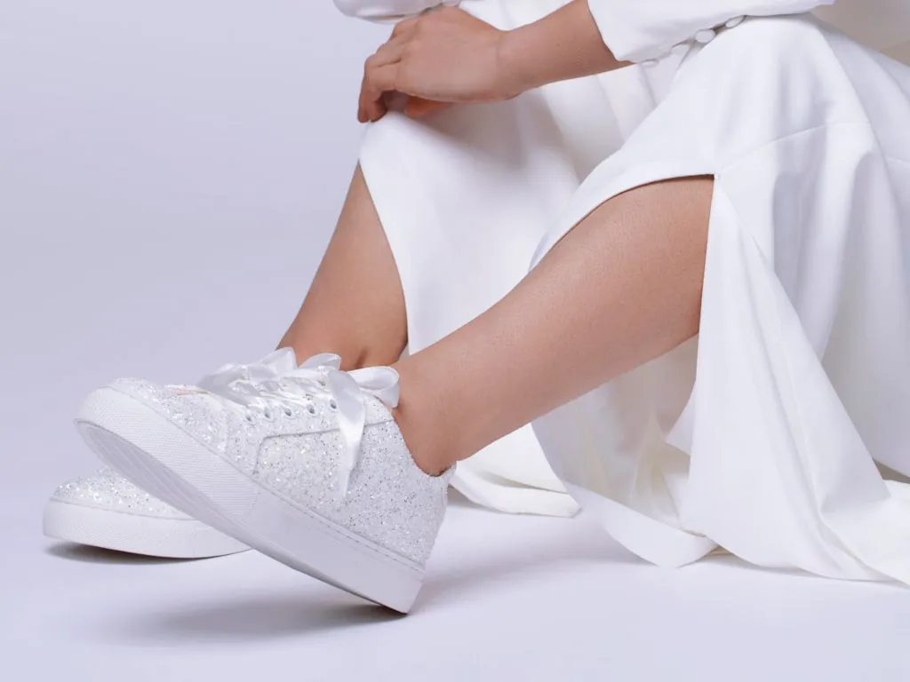 Athena White Glitter Ladies Pumps - Rainbow Club
