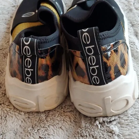 Bebe Women's LADD-S Logo Slip On Black Gold Fashion Sneaker Shoe Size 8