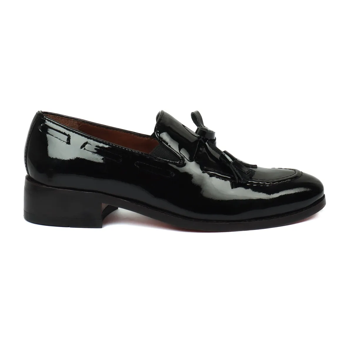 Black Bow Knot Tassel Men's Patent Leather Side Lacing Formal Slip Ons by Brune & Bareskin