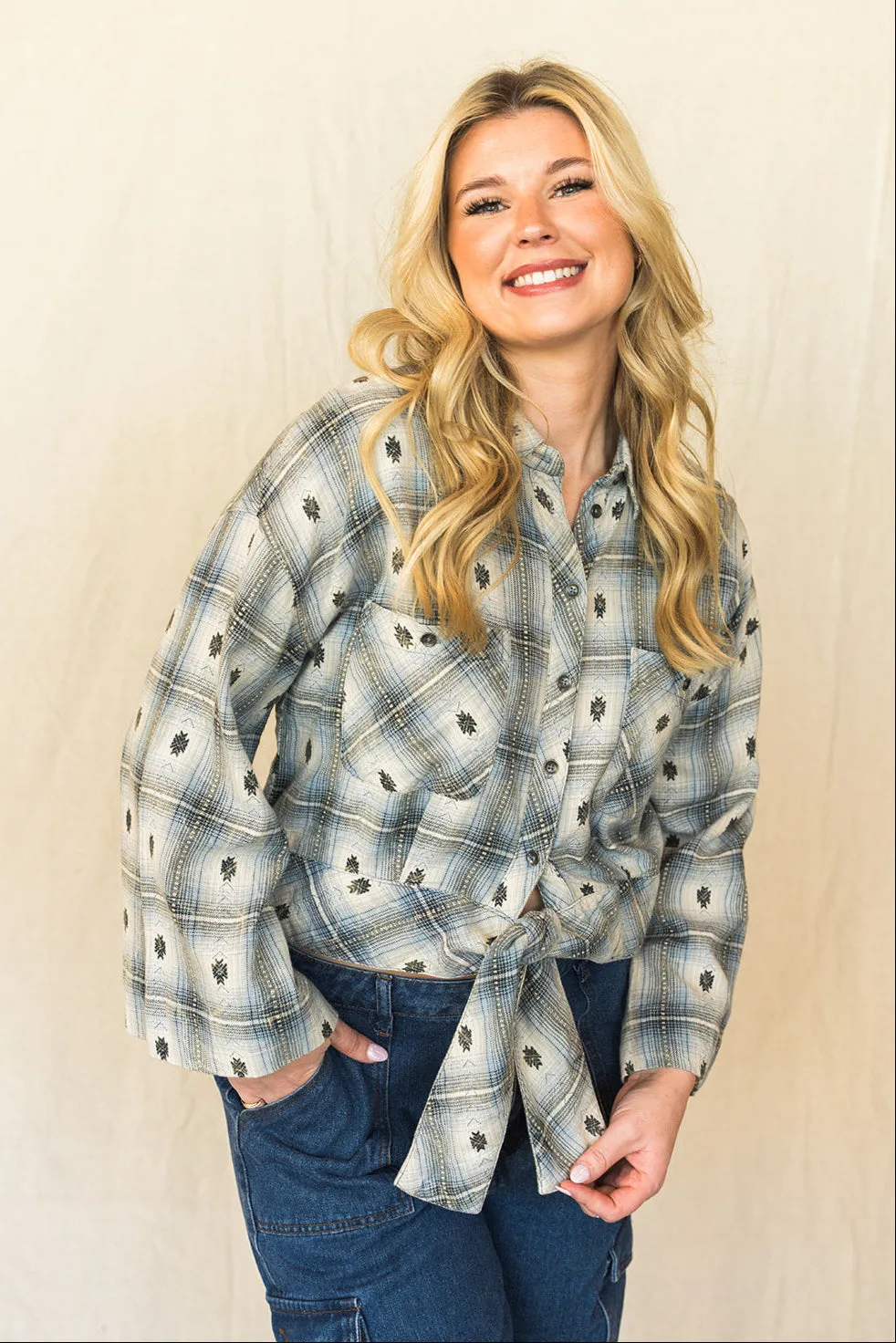 Blue Plaid Tie Top