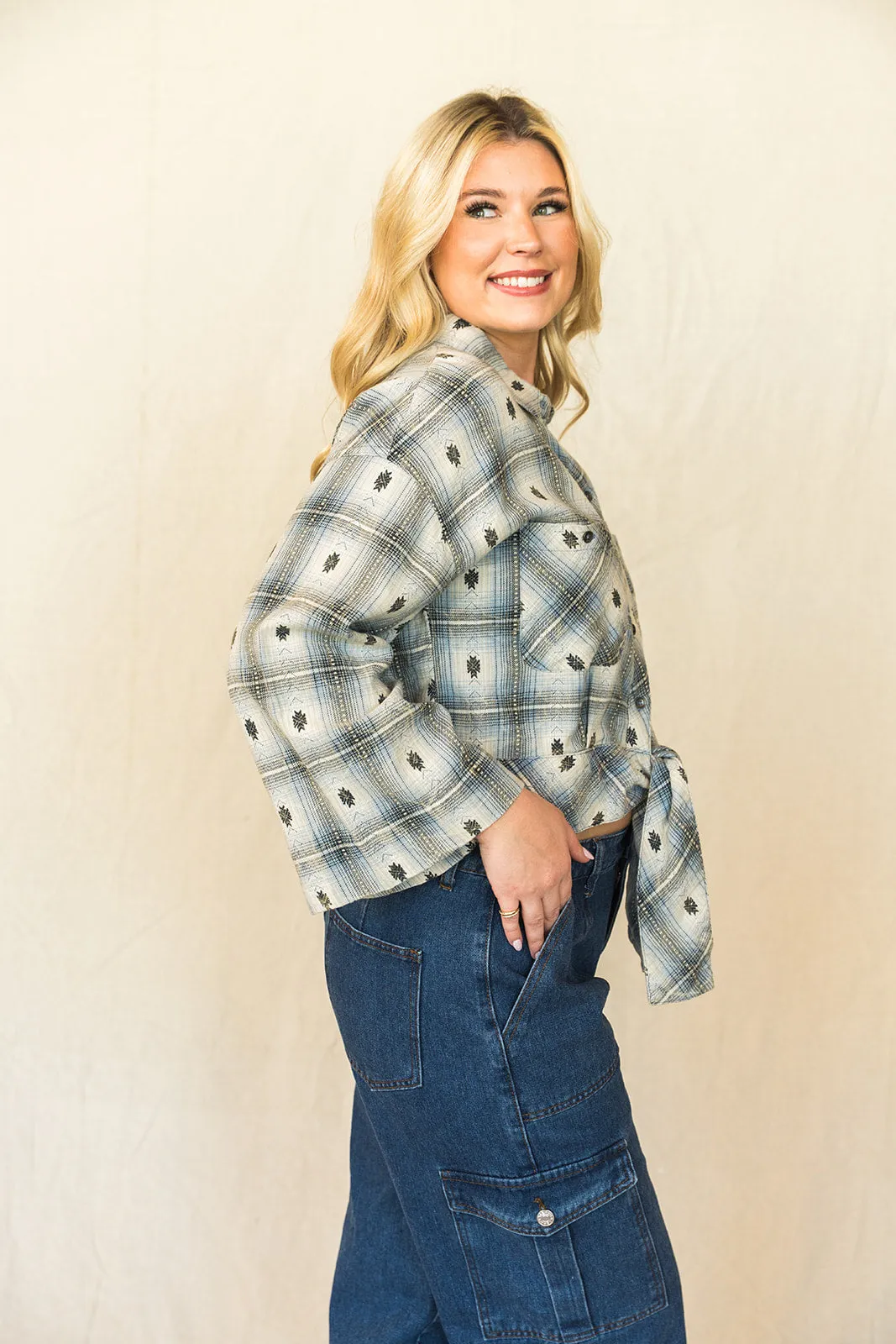 Blue Plaid Tie Top
