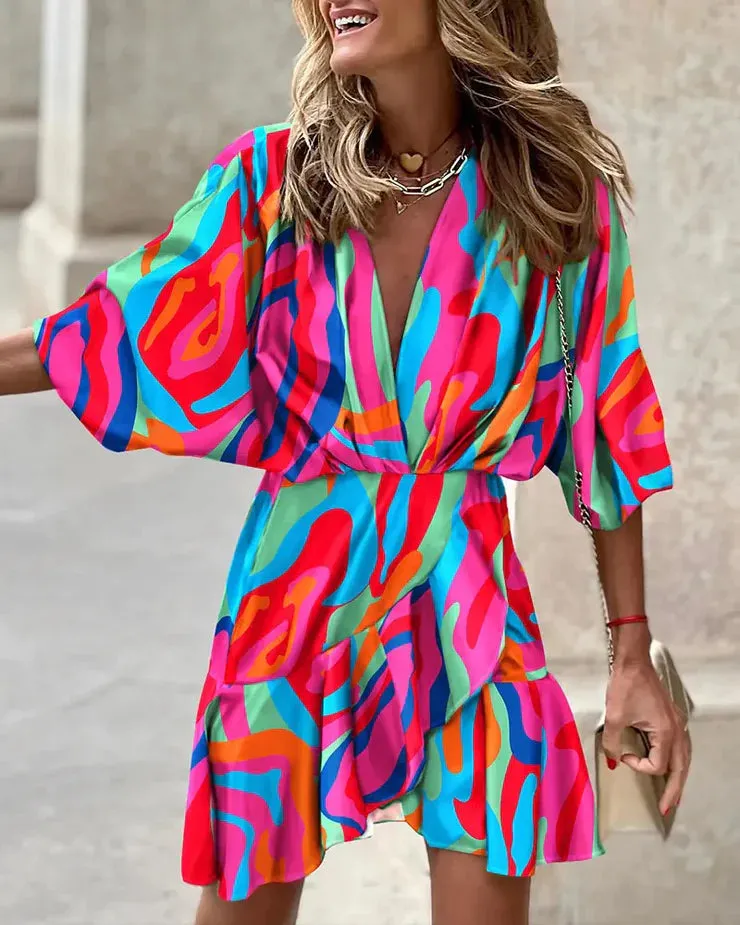 Bright Stripe Print Asymmetrical Mini Dress