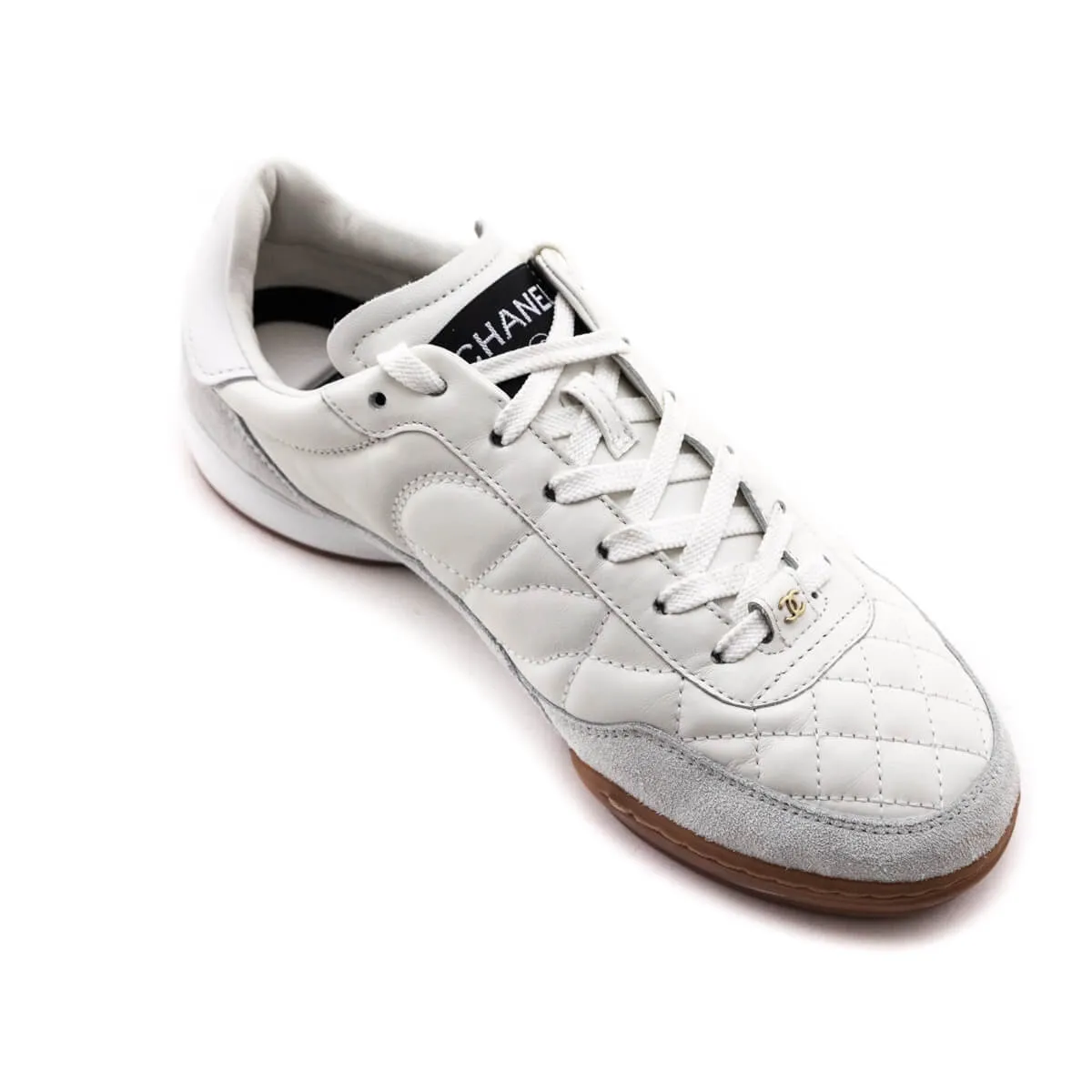 Chanel White Quilted Calfskin & Suede CC Sneakers Size US 6 | EU 36