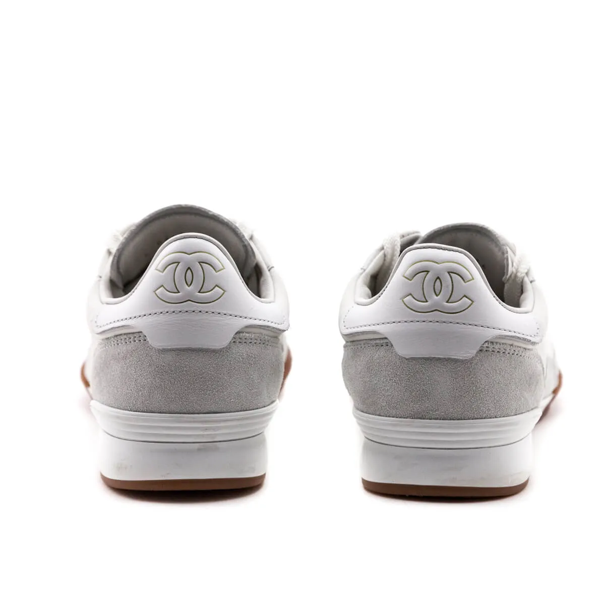 Chanel White Quilted Calfskin & Suede CC Sneakers Size US 6 | EU 36