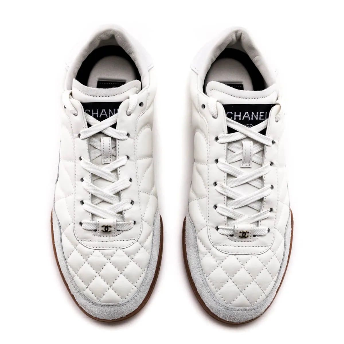 Chanel White Quilted Calfskin & Suede CC Sneakers Size US 6 | EU 36