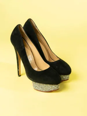 Charlotte Olympia Black Suede Sequin Pumps