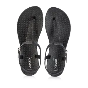 Coloko Amaryllis Black Glitter Glamorous Sparkly T-bar Flip Flops