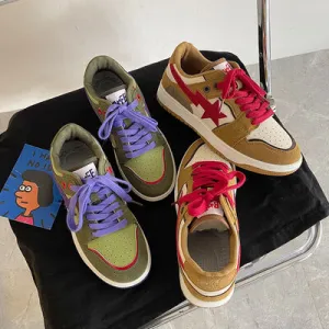Contrast Star Lace Up Athletic Sneakers