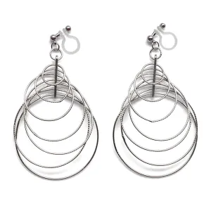 Dangle Silver Gradated Hoop Invisible Clip on Earrings