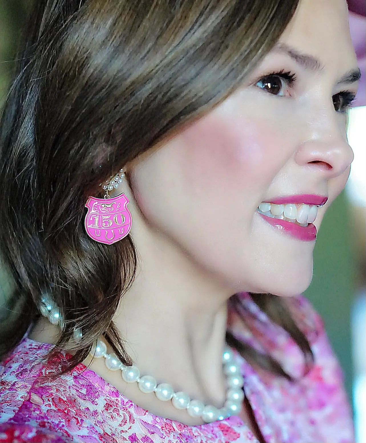 Derby 150th Anniversary Enamel Earrings in Pink