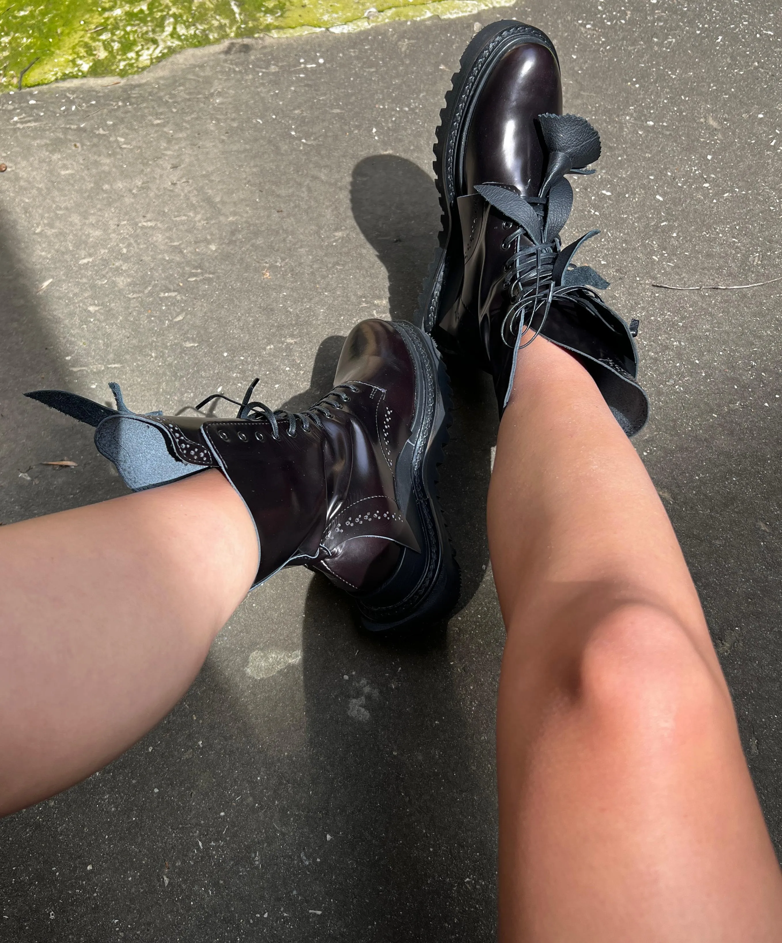 Floral Delight black polished leather combat boots