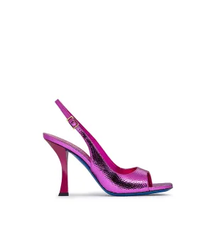 Fuchsia printed leather slingback pumps