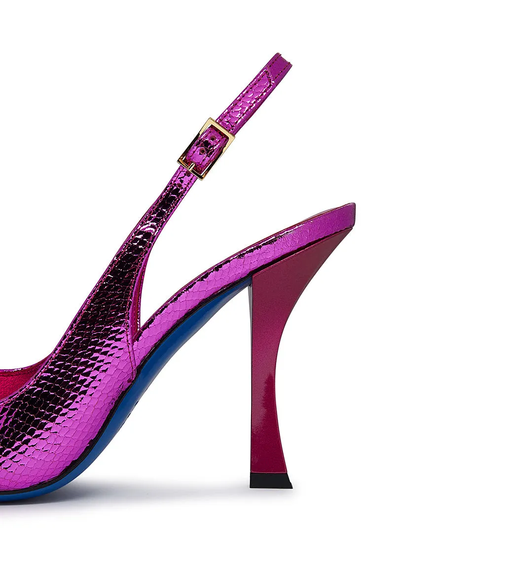 Fuchsia printed leather slingback pumps