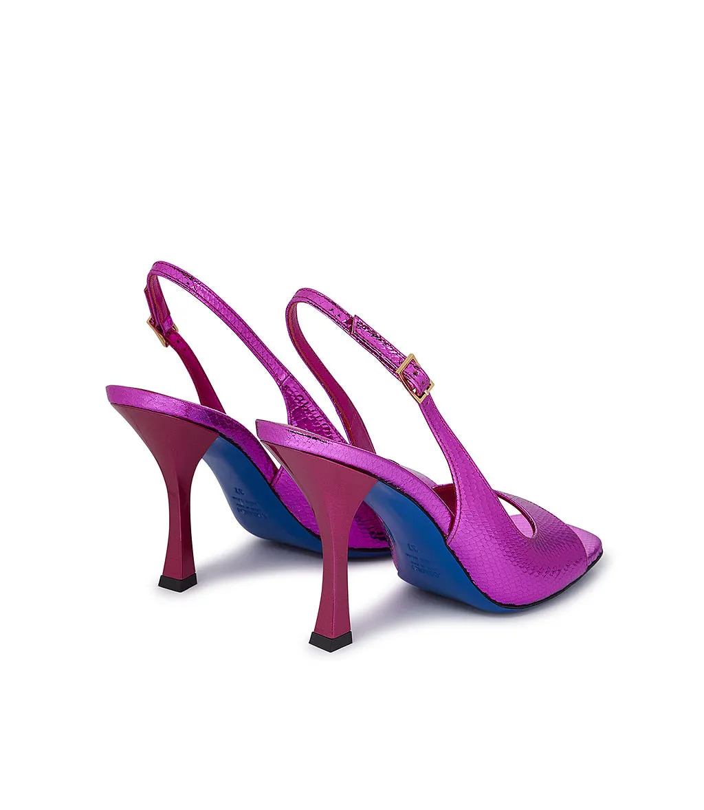 Fuchsia printed leather slingback pumps