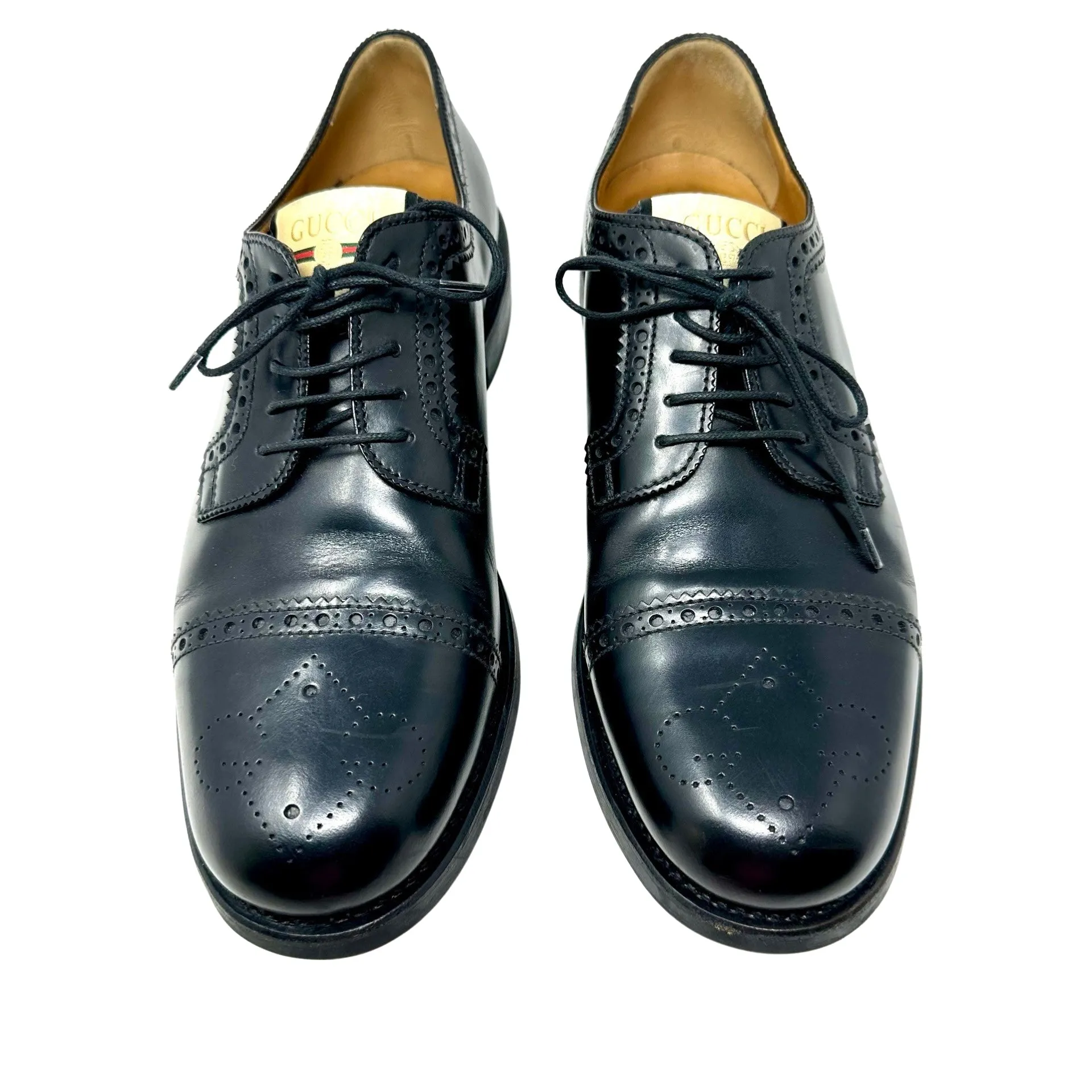 GUCCI Black Derby Mens Lace Up Dress Shoes 10