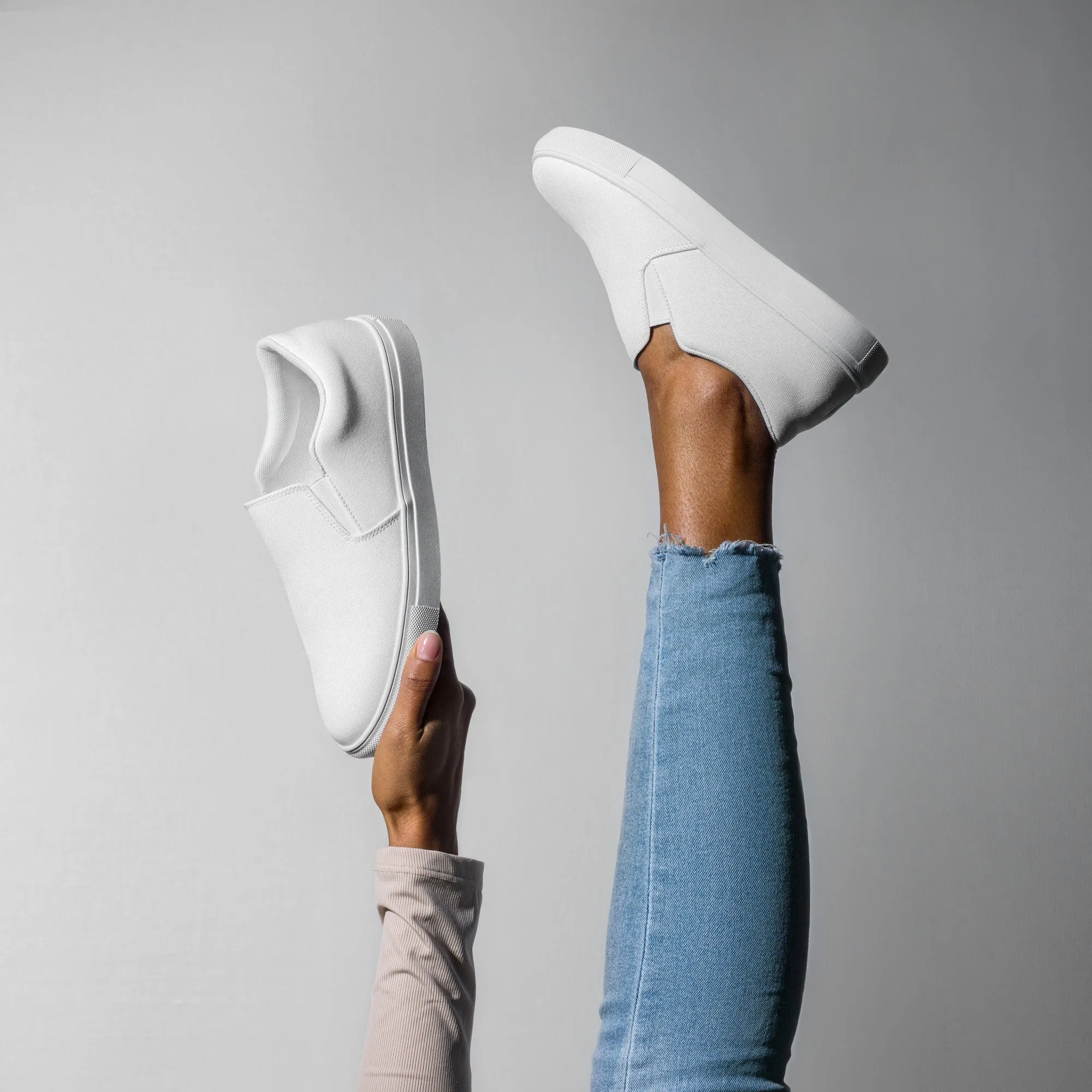 iSAW Womens White / White Black Slip-On Canvas Shoes