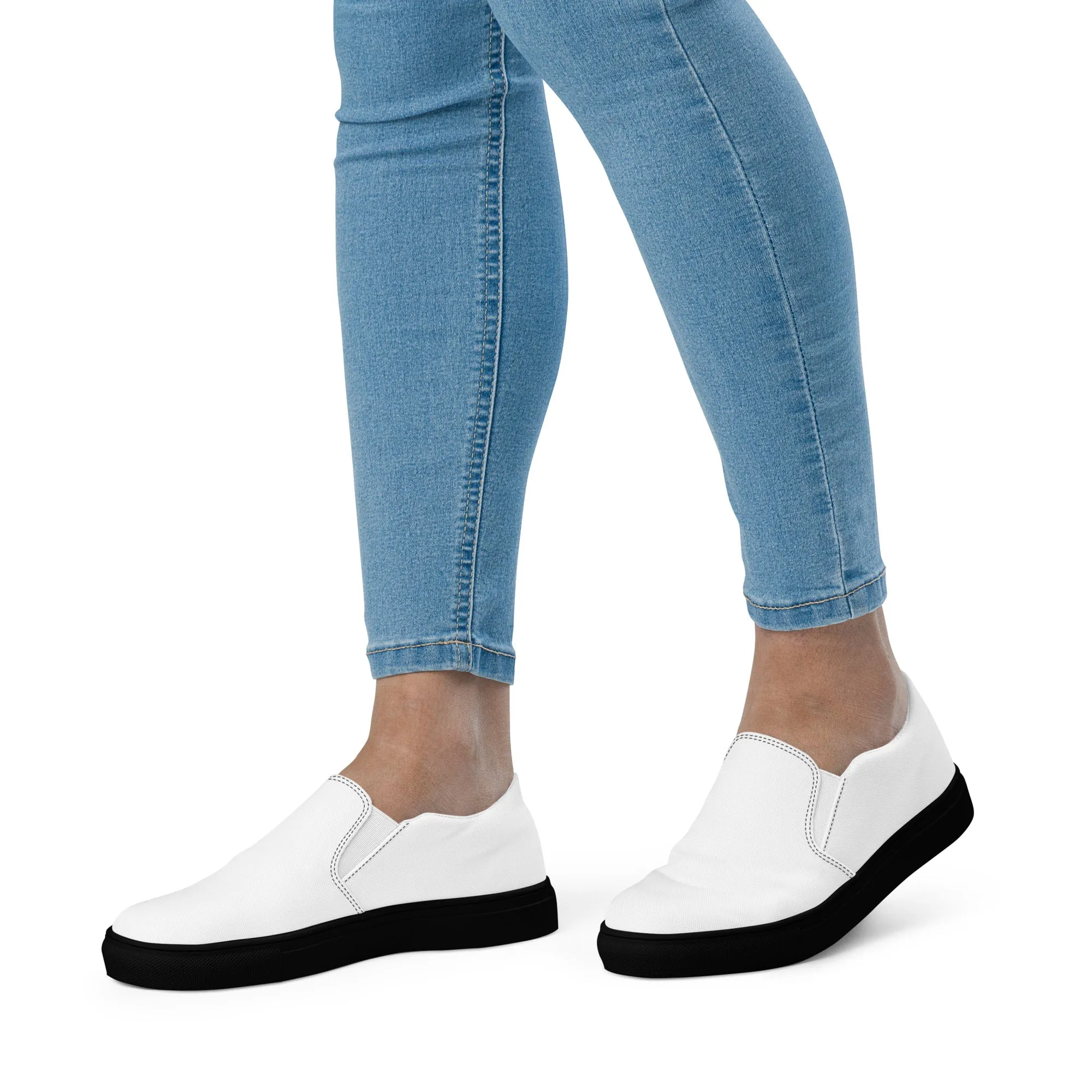 iSAW Womens White / White Black Slip-On Canvas Shoes