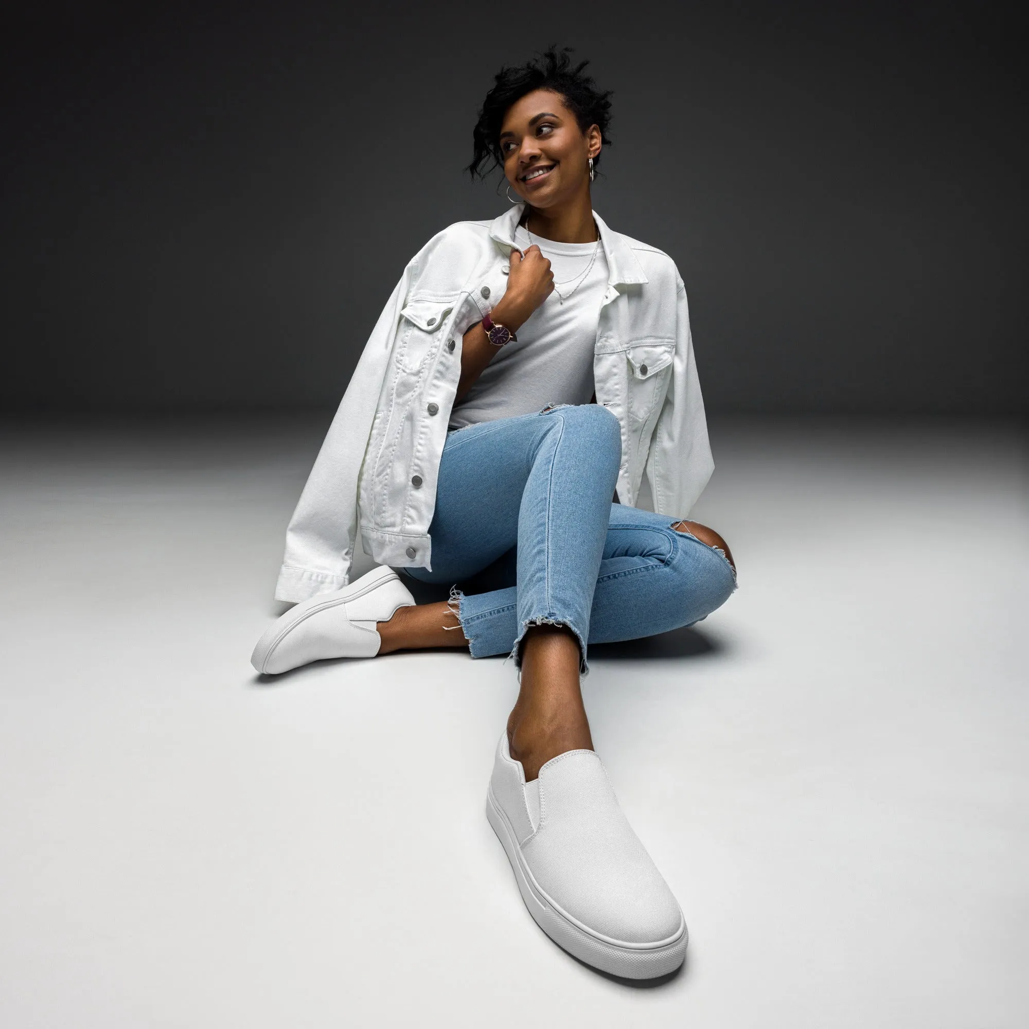 iSAW Womens White / White Black Slip-On Canvas Shoes