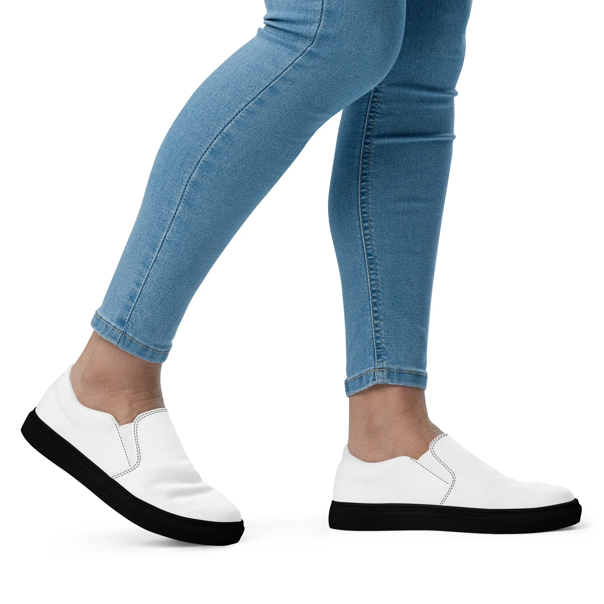 iSAW Womens White / White Black Slip-On Canvas Shoes
