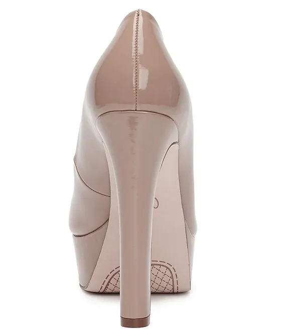 Jessica Simpson Nellah Nude Patent HIgh Heel Platform Pump Thick Heel Round Toe Shoes
