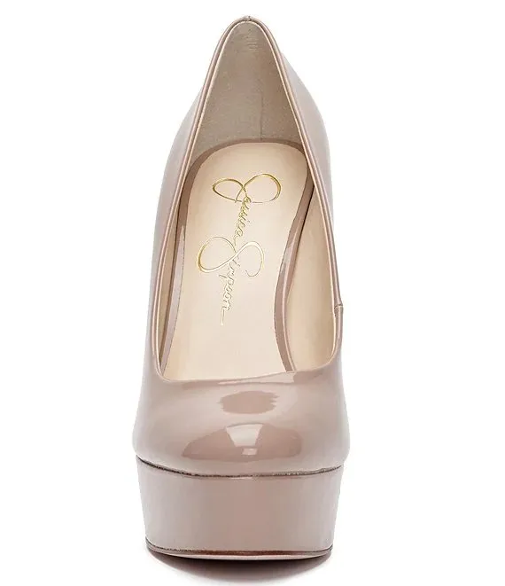 Jessica Simpson Nellah Nude Patent HIgh Heel Platform Pump Thick Heel Round Toe Shoes