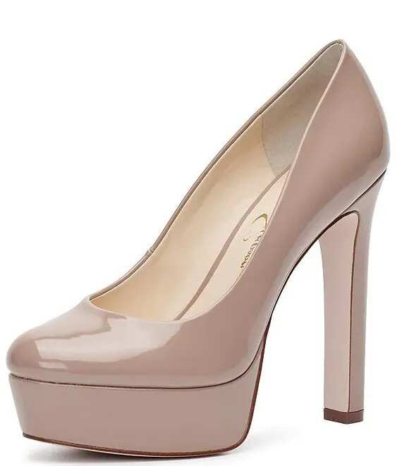 Jessica Simpson Nellah Nude Patent HIgh Heel Platform Pump Thick Heel Round Toe Shoes