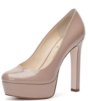 Jessica Simpson Nellah Nude Patent HIgh Heel Platform Pump Thick Heel Round Toe Shoes