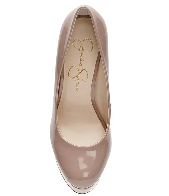 Jessica Simpson Nellah Nude Patent HIgh Heel Platform Pump Thick Heel Round Toe Shoes