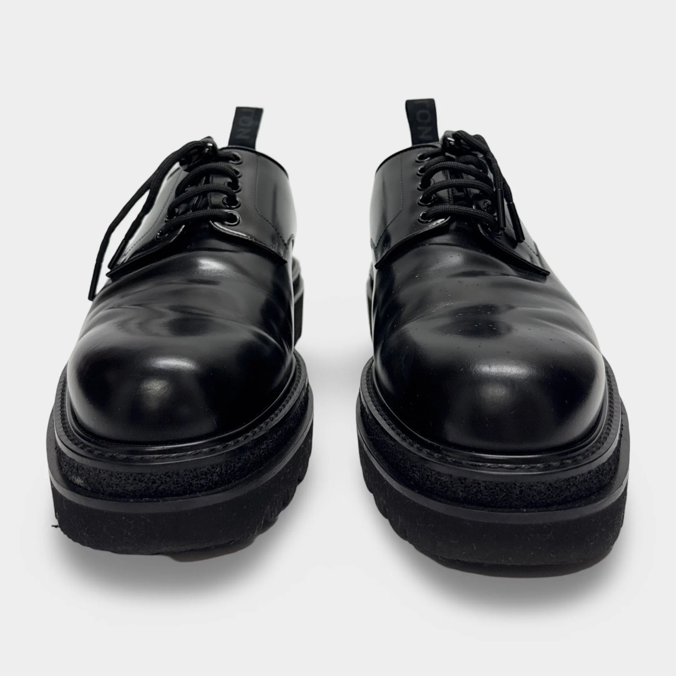 Louis Vuitton Men's Black Leather Monogram Derby Shoes