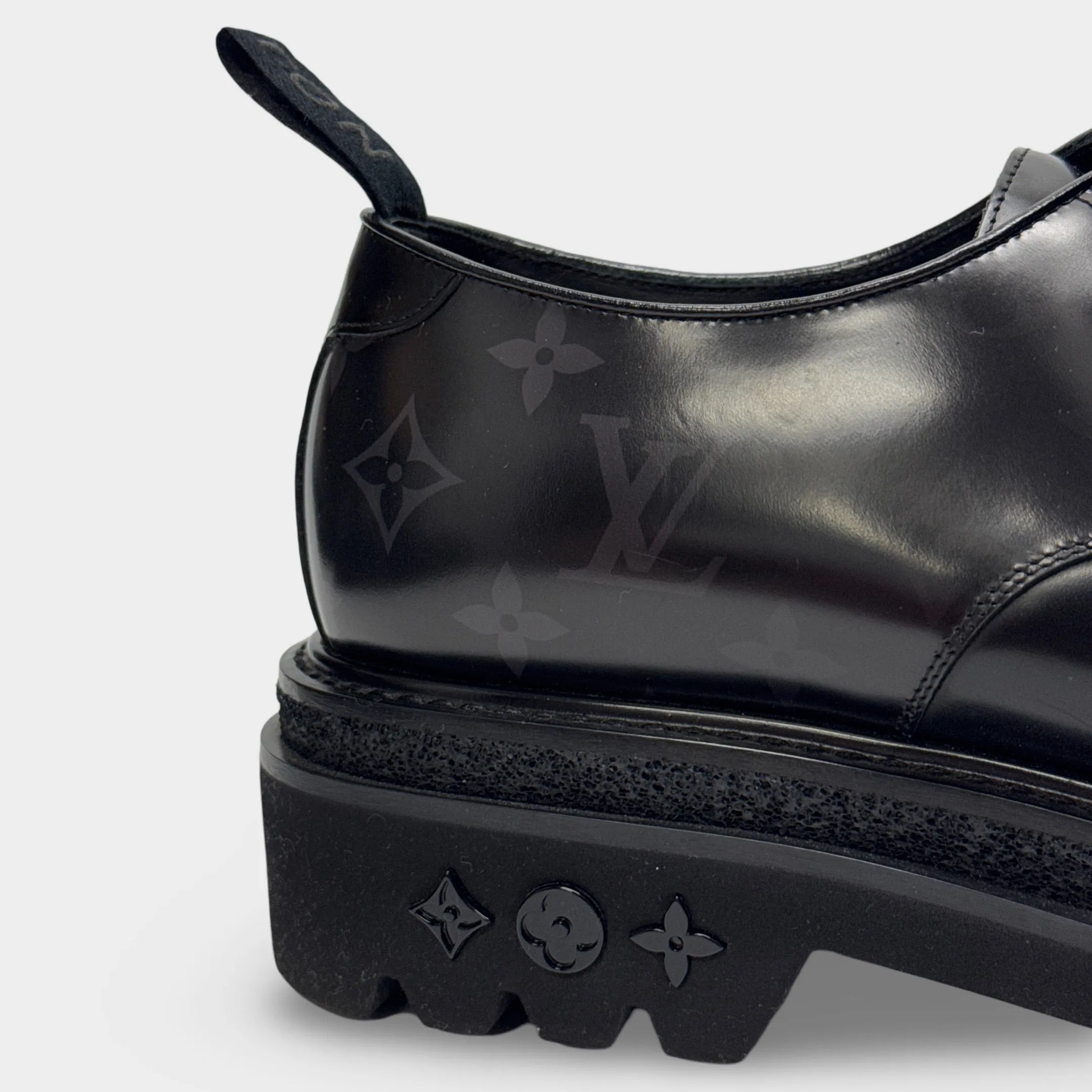 Louis Vuitton Men's Black Leather Monogram Derby Shoes