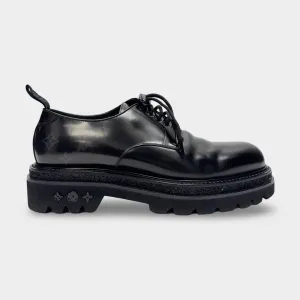 Louis Vuitton Men's Black Leather Monogram Derby Shoes