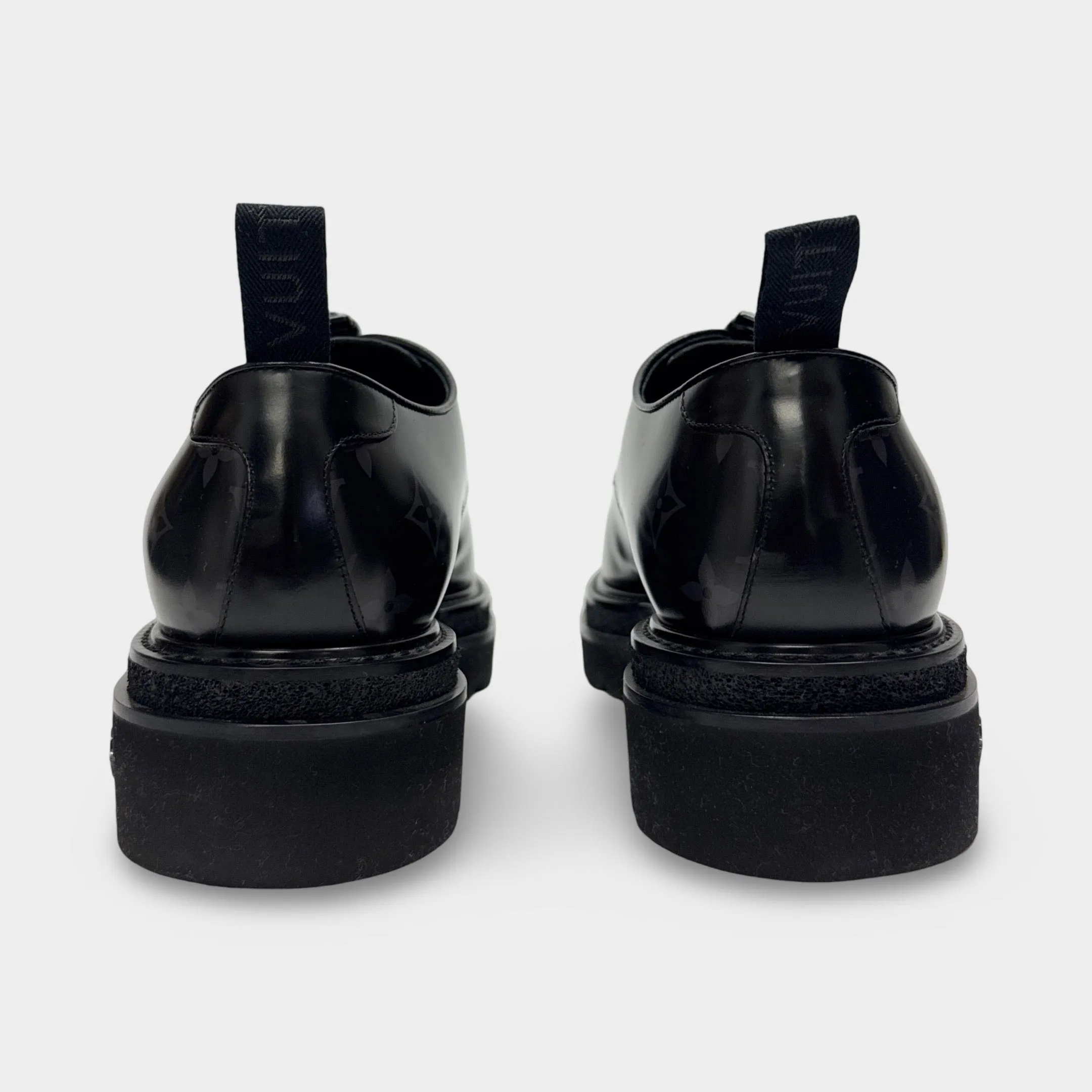 Louis Vuitton Men's Black Leather Monogram Derby Shoes