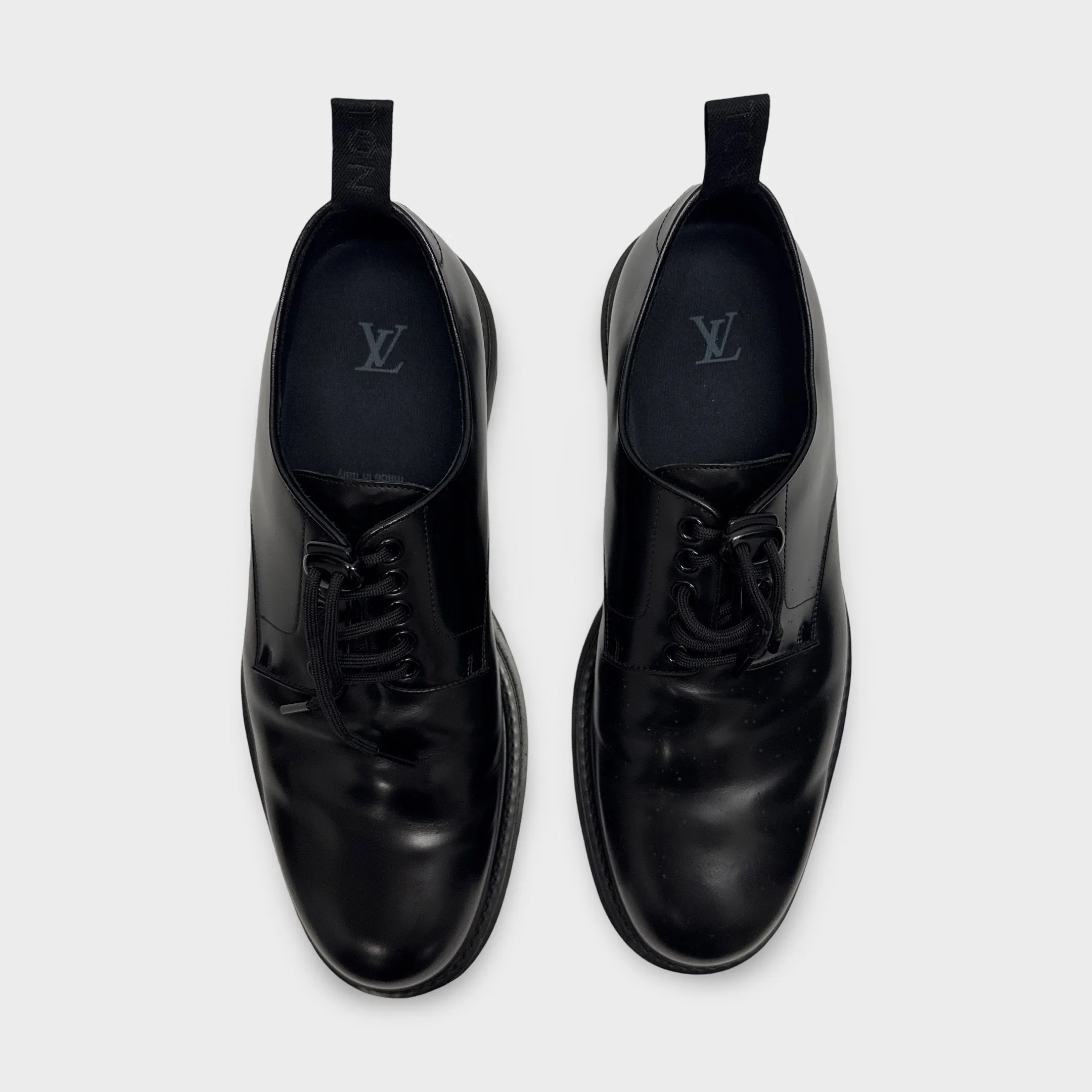 Louis Vuitton Men's Black Leather Monogram Derby Shoes
