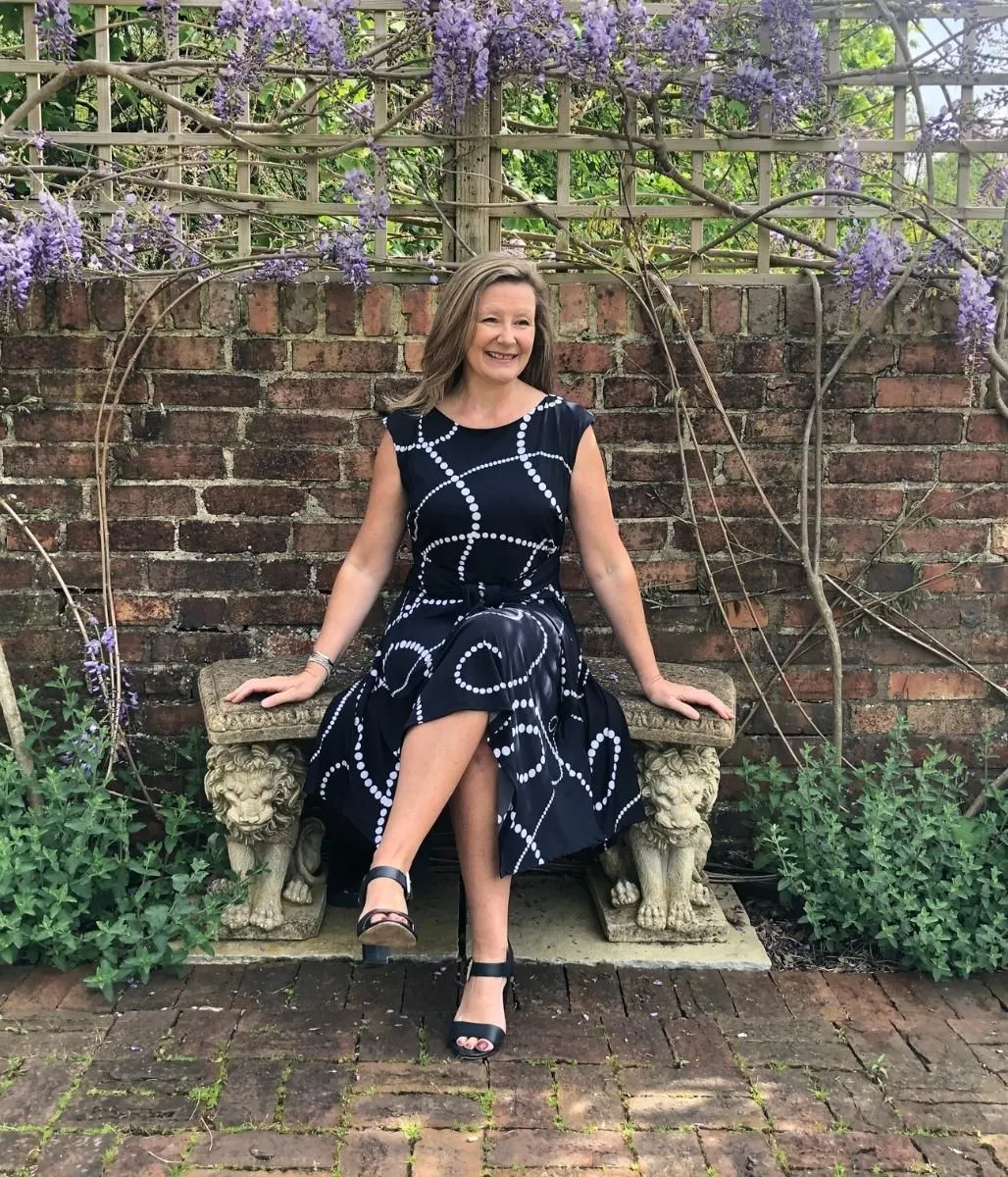 Navy Beaded Print Dress