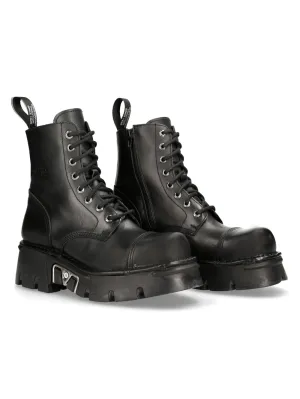 NEW ROCK Rugged Black Military Lace-Up Ankle Boots