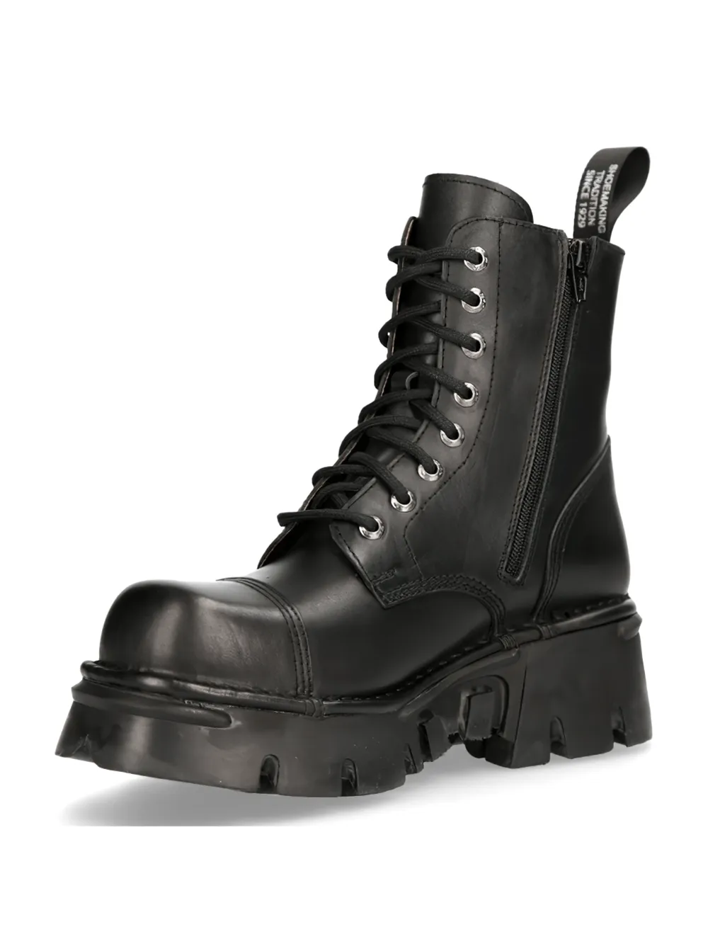 NEW ROCK Rugged Black Military Lace-Up Ankle Boots