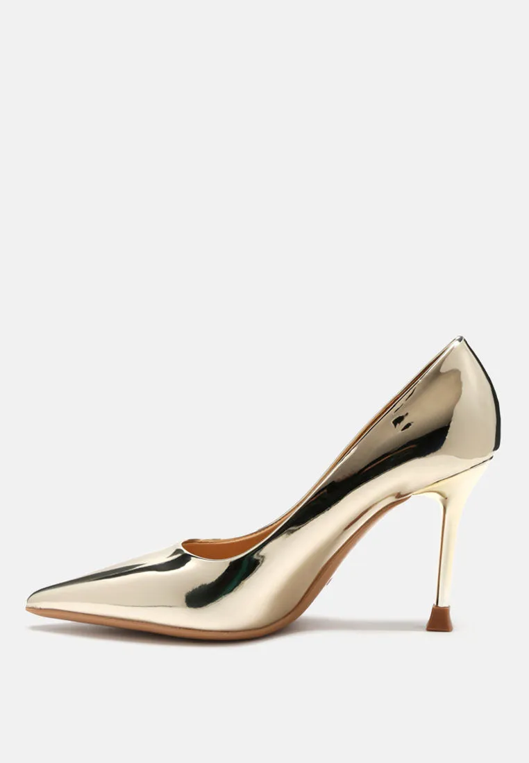 Poudre metallic patent faux leather pumps