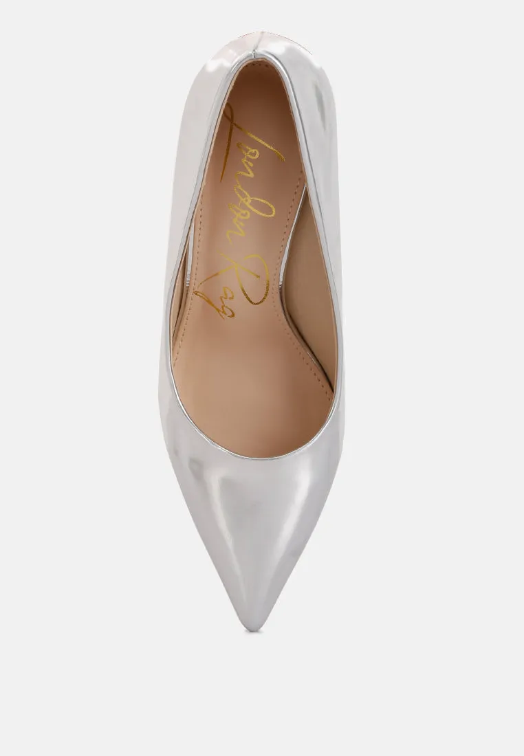 Poudre metallic patent faux leather pumps