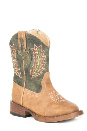 Roper Toddler Unisex Arrowheads Brown/Green Faux Leather Cowboy Boots