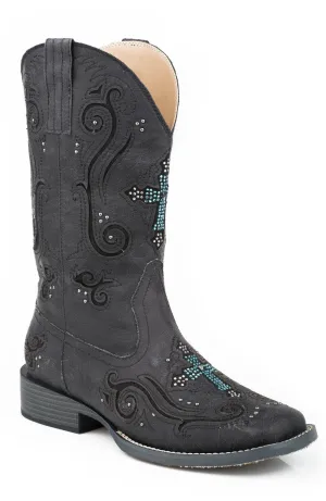 Roper Womens Faith Black Faux Leather Cowboy Boots