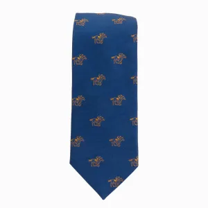 Royal Blue with Gold Horse and Jockey Silk Necktie