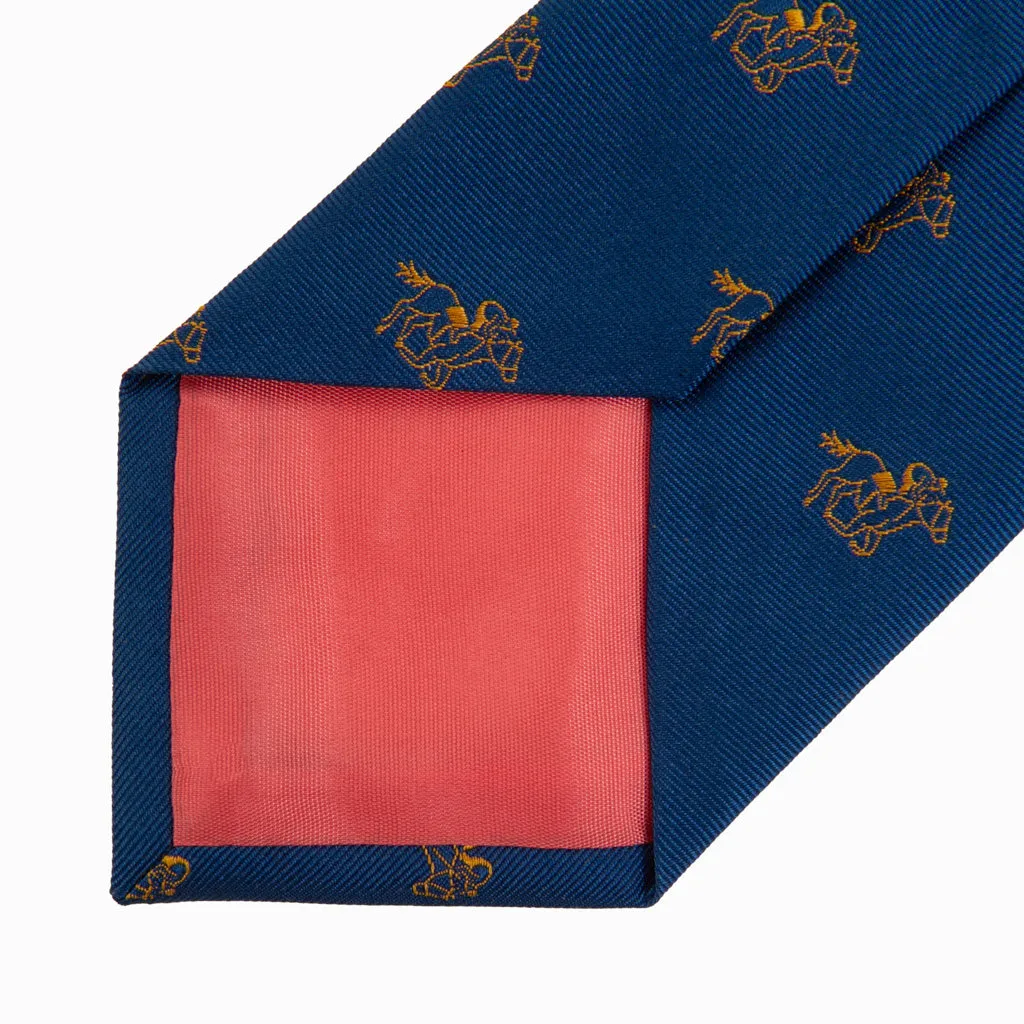 Royal Blue with Gold Horse and Jockey Silk Necktie