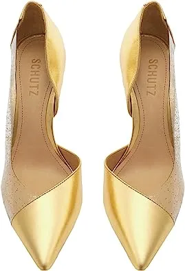 Schutz Cheslie Gold Metallic Slip On Pointed Toe Stiletto High Heel Pumps
