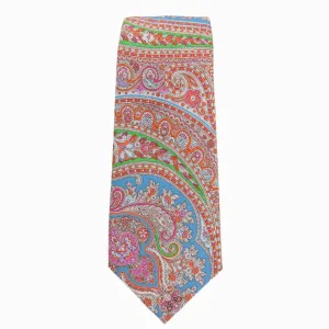 Silk Paisley  Necktie with Blue, Pink and Orange