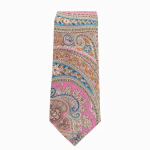 Silk Paisley  Necktie with Pink, Brown, Blue and Mint